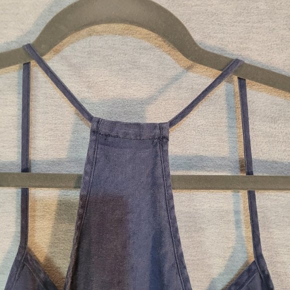 Cynthia Rowley Womens Linen Summer Dress 4 Halter Pockets Blue - Picture 12 of 15